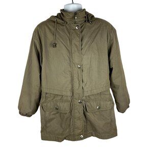 London Fog Mens Hooded Khaki Jacket Size M Nylon/Cotton